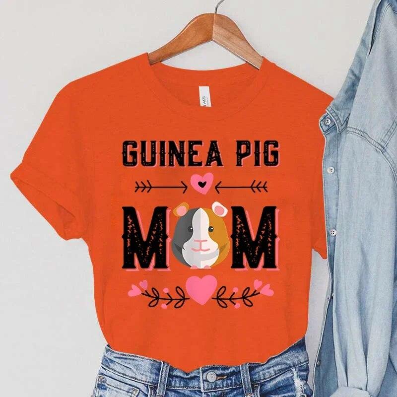 Guinea Pig Mom T-Shirts Women's Summer Clothing Pets Guinea Pig Tops Cartoon Flower Casual Fashion Tees Vintage Female T-Shirts