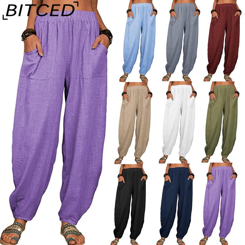 BITCED Women's Fashion Casual Solid Color Print Pants & Capris