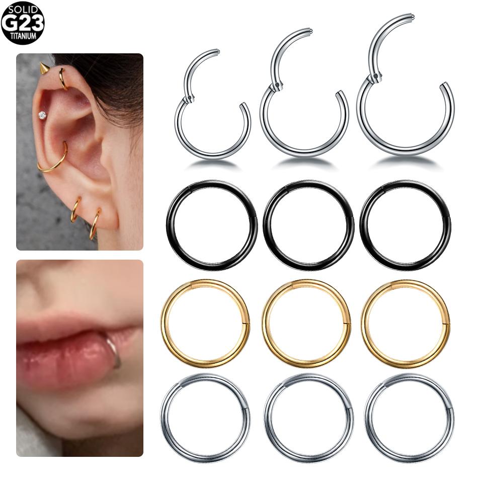 1/5PCS Titanium Segment Nose Rings Gold Color Body Clips Hoop For Women Men Conch Helix Cartilage Rook Earring Piercings Jewelry
