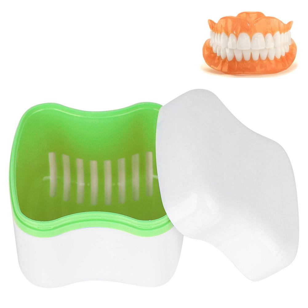 Denture False Teeth Storage Box Case With Filter Screen Dental Appliance(Green)