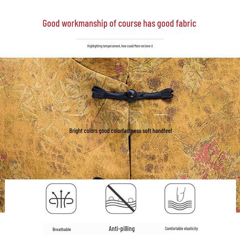 2026 New Chinese Style Gold Velvet Three-Piece Vest Suit for Middle-Aged and Elderly Women - Mom's Spring Outfit