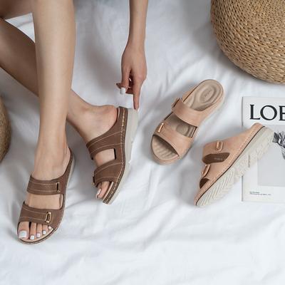Papuci de vară retro casual pentru femei, sandale elegante cu toc jos, papuci de vară Zapatos Mujer Wedge Slides pentru femei