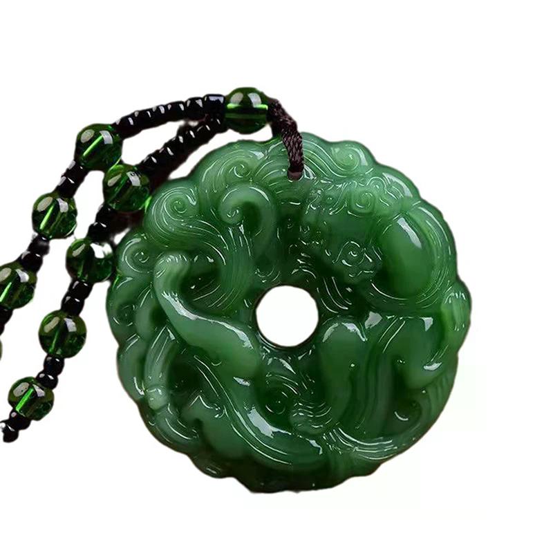 Fashionable green jade hand carved dragon hollow jade pendant necklace talisman lucky jewelry gift