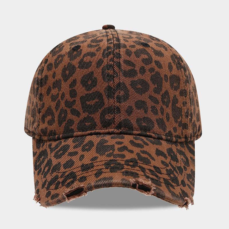 

Leopard Print Baseball Cap for Women Men Distressed Washed Denim Dad Hat Adjustable Vintage Snapback Caps Sun Hats Adjustable&Adult кавовий
