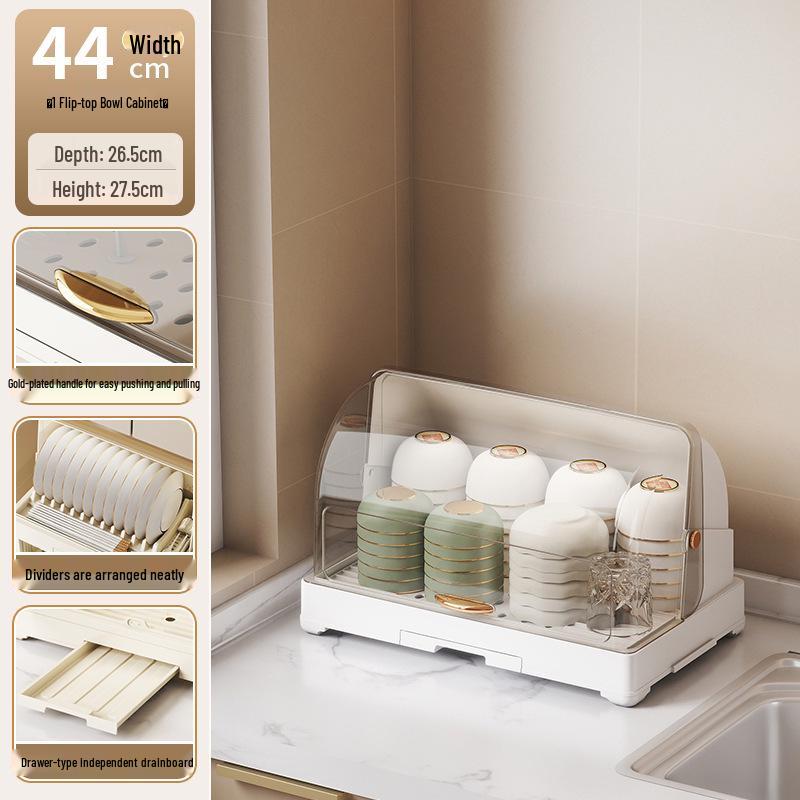 Kitchen Storage Rack for Bowls, Plates, and Chopsticks with Draining Tray