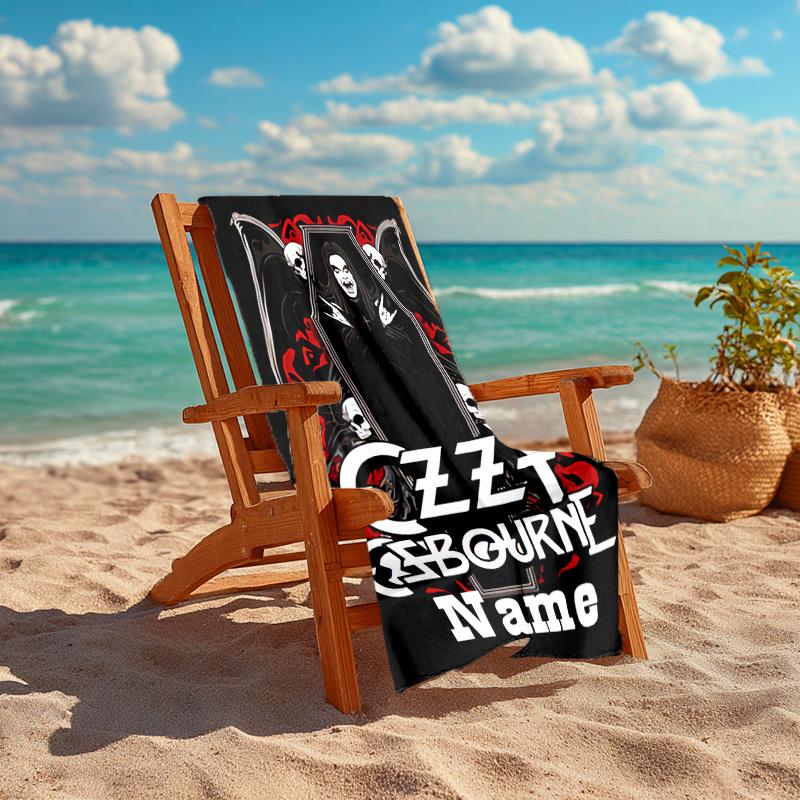 Personalized customized proof beach towel with rock Ozzy Osbourne pattern - soft, absorbent,quick-drying,perfect swimming,camping&bathing