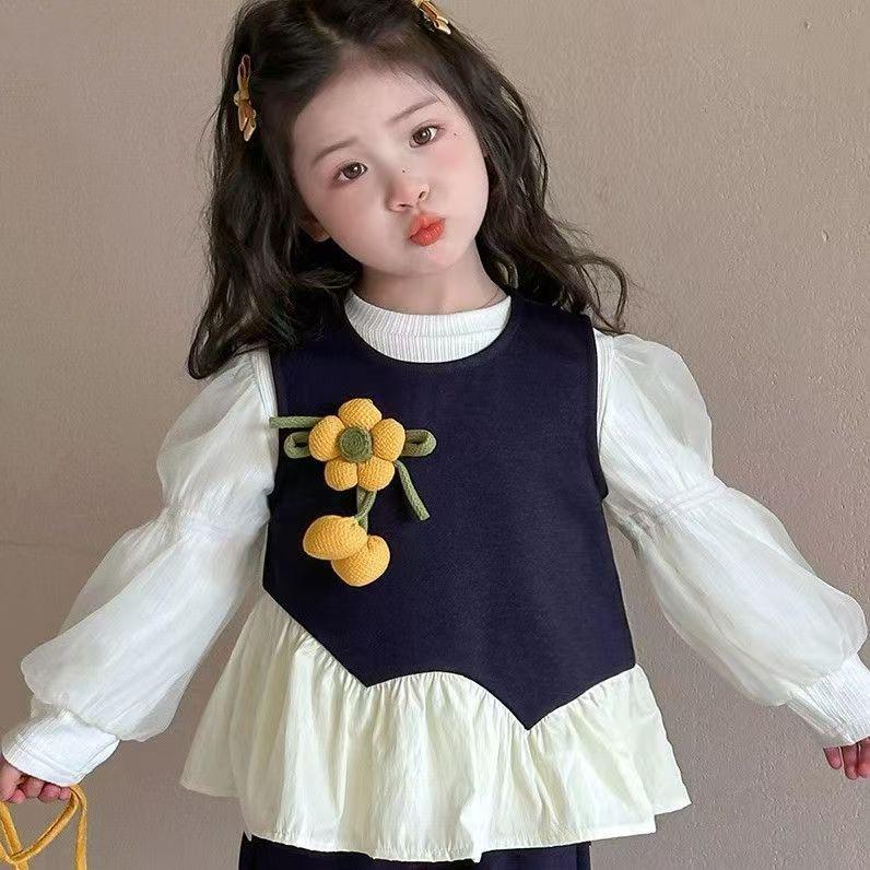 

Шикарный комплект-тройка с рукавами-фонариками и подсолнухом для девочек 140