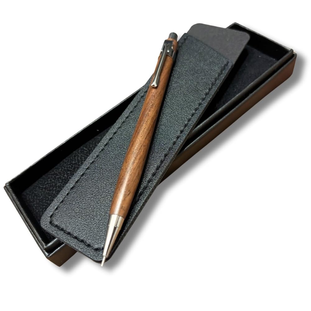 Wooden Mechanical for Wooden Crafted by Wooden Box Pencil, 0.5mm, Adults, Stationery, Gift, Lightweight, Slim, Artisans, Barrel, 0.5mm, (Walnut)