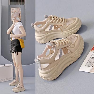 Damenschuhe mit einem kotähnlichen Gefühl, Mesh-Schuhe mit atmungsaktiver Mesh-Oberfläche, dünne Sportschuhe, ausgehöhlte weiße Brettschuhe für den Sommer