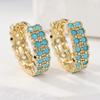 Classic Fashion Gold Color Hoop Women's Earrings Exquisite Metal Hand Carved Inlaid Imitation Turquoise Zircon