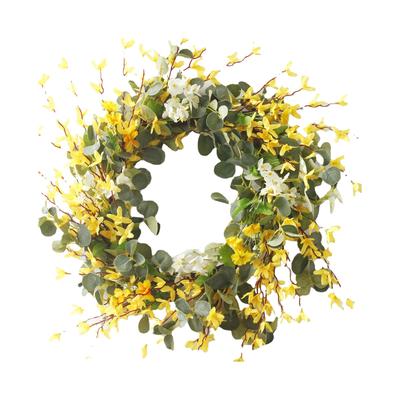 Künstlicher Frühlingskranz für die Haustür Gelbe Blume Blumiger Kranz für Innen- und Außendekoration 19,7 Zoll Außendurchmesser