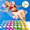 Inflatable Floating Bed with Foldable Backrest and Striped Hammock Design