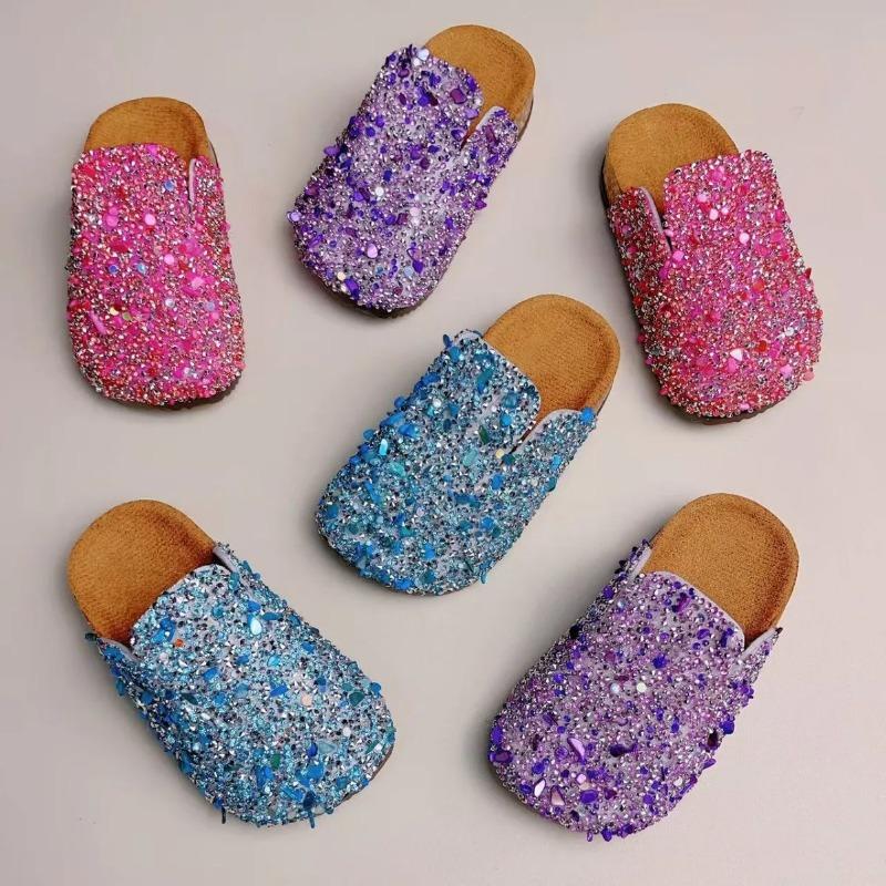 Summer Bling Children's Slippers Buckle Cork Slippers Girls Anti Slip Flat Outdoor Kids Fashion Shoes