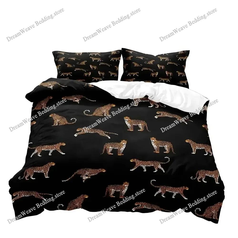Leopard Duvet Cover Queen Bedding Sets, Black Luxury Comforter Quilt Cover,Fashion Cheetah Print Gifts for Men Women Luxury Gift