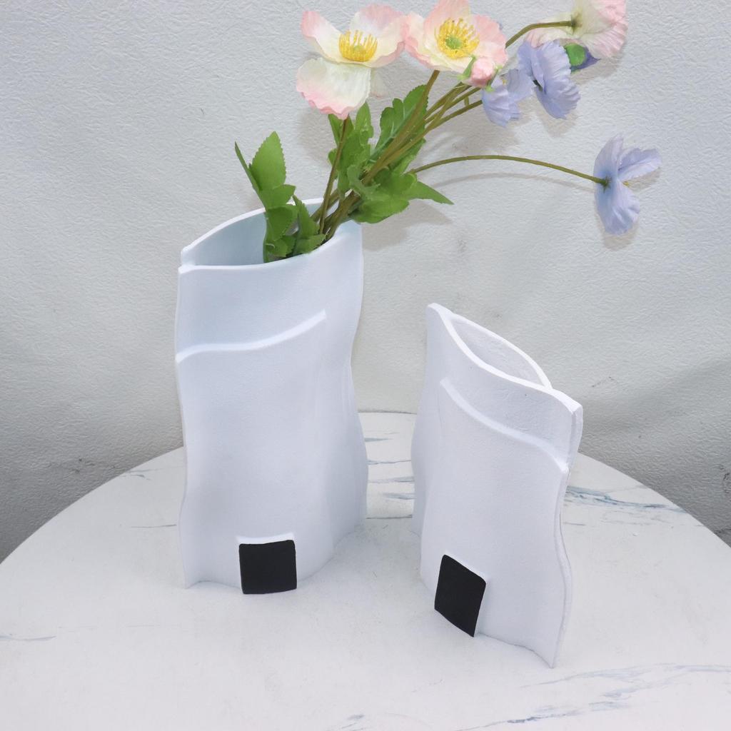Contemporary Black & White Geometric Resin Vase for Home or Office Decor