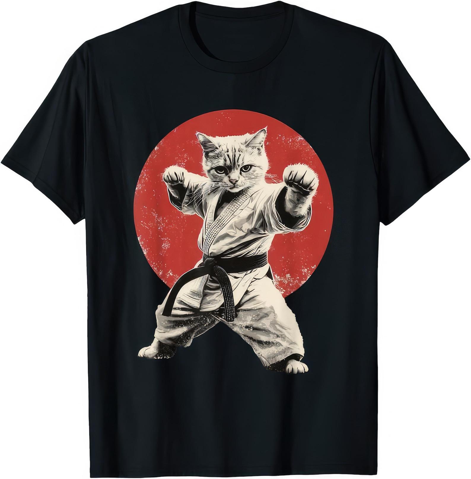Cat Karate Judo Japan Japanese Flag T shirt Funny Martial Arts Graphic Tee Gift 4XL