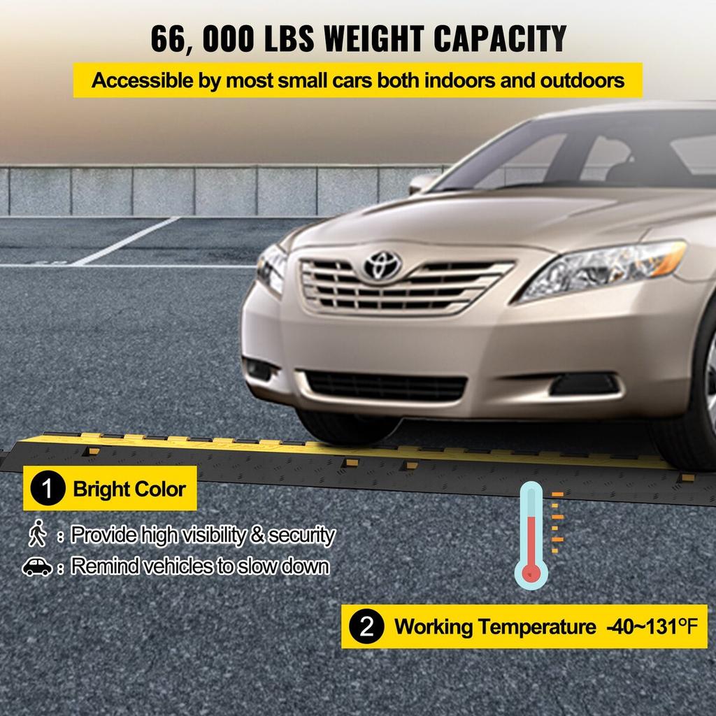 4 Pack Rubber Cable Protector Ramp 2 Channel Heavy Duty 66000lbs Load Capacity Cable Wire Cord Cover Ramp Speed Bump Driveway Hose Cable Ramp