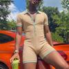 INCERUN Salopetă casual cu mânecă scurtă pentru bărbați, cu nasturi, tricotată nervurată, bodycon