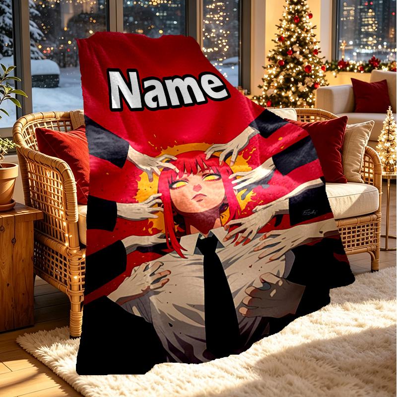 Custom Name Personalized Makima Chainsaw Man Print Blanket, Home Decor, Bedroom, Sofa, Camping, Couch, Gifts for Birthday ChristmasEnthusiasts