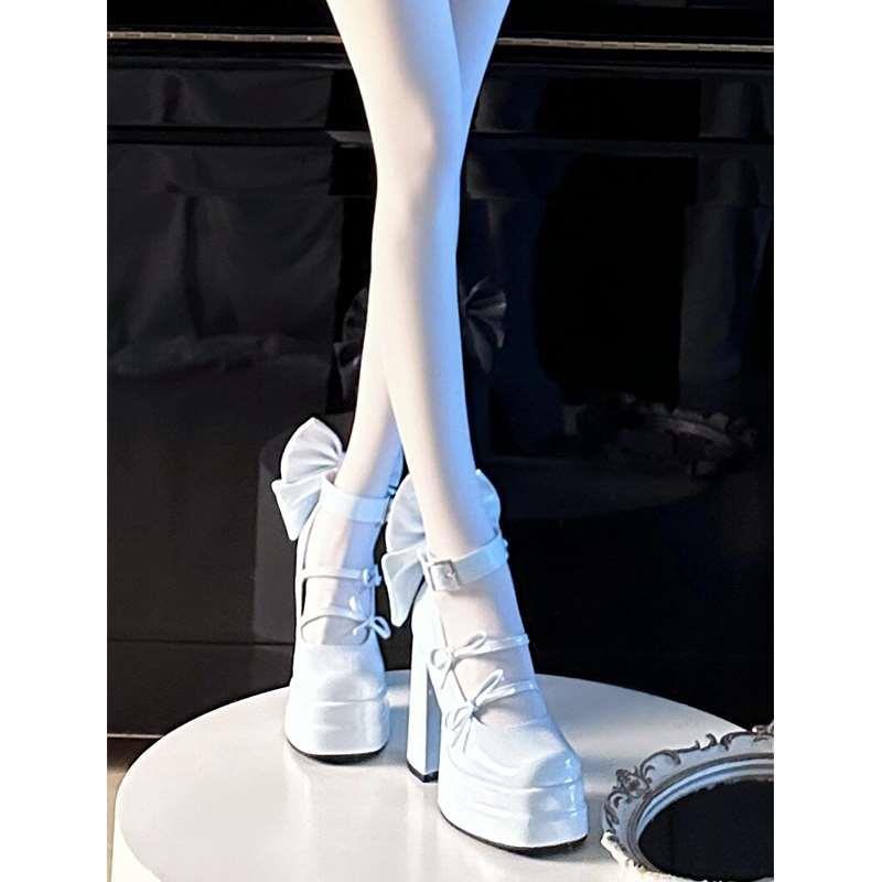 Cute sweet color soft girl Japanese single shoes 2024 autumn new original bow middle heel waterproof table Lolita shoes