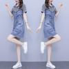 Plus Size Women Summer Fashion Denim Dress Casual Washed Patchwork Design Fat Ladies Clothing