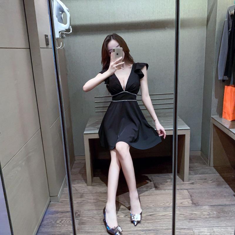 

Deep V-Neck Beaded Ruffle A-Line Dress: Sexy, Short, and In Stock Small