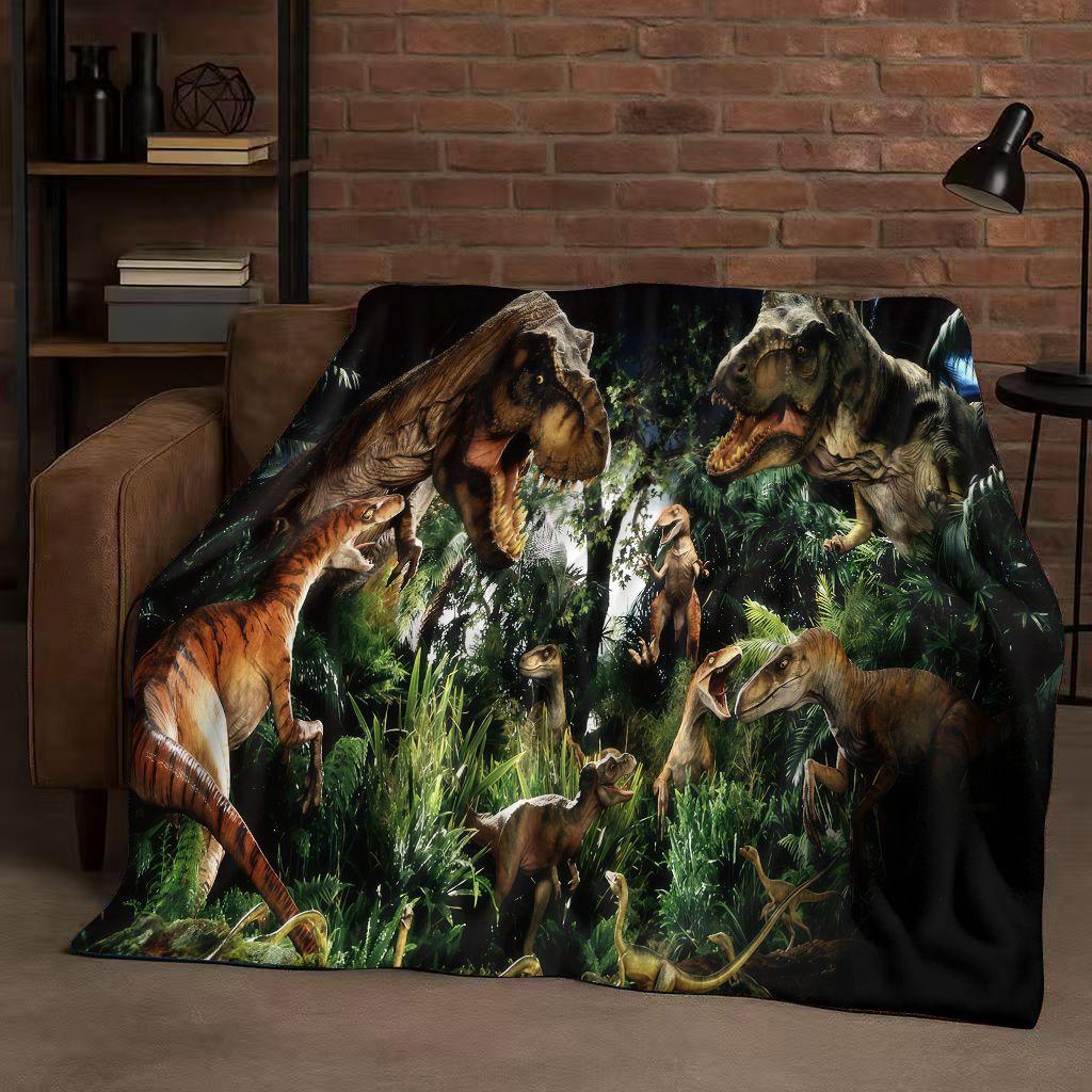 Coperta in Flanella Cartoon Dinosauro Jurassic Park 3D, Coperta Morbida Calda in Peluche per Casa Camera da Letto Letto Divano Copertura Ufficio Campeggio