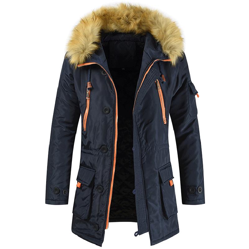 Luxurious Mens Trench Coat With Fur Hood Warm Winter Parka For Outdoor Adventures