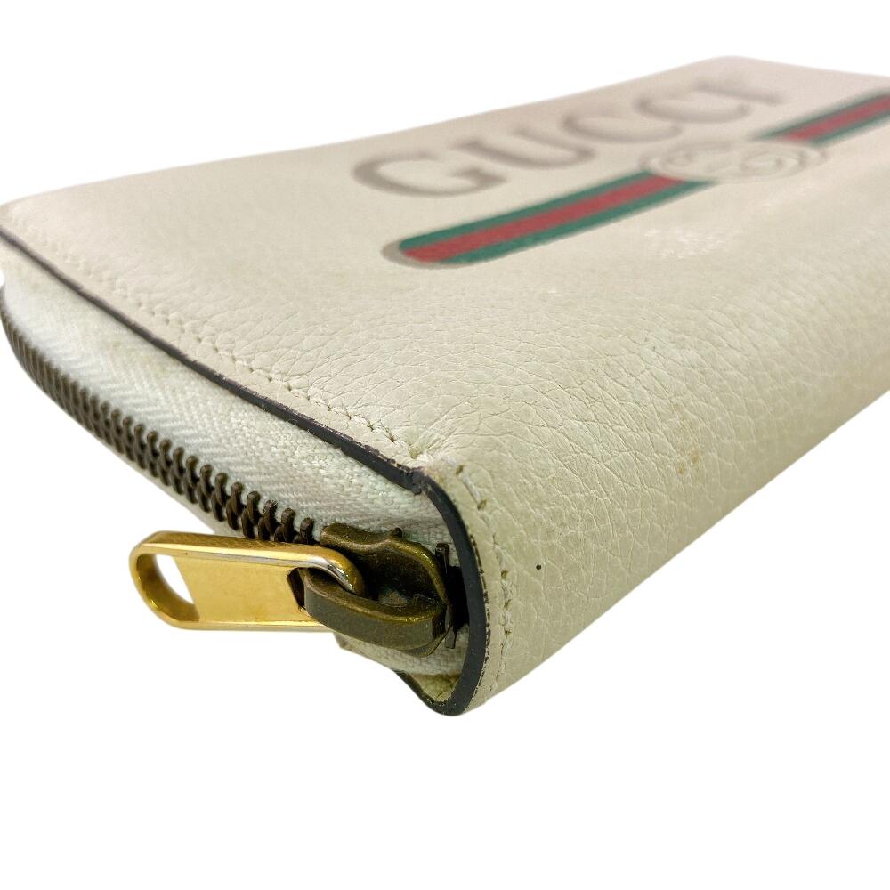GUCCI 496317 Zip Around Logo print leather Purse white leather Used