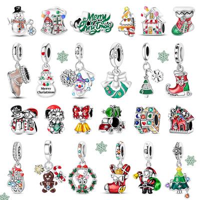 Christmas Collection Copper Snowman Christmas Tree Bow Socks Pendant Beads Fit Diy Bracelet Necklace Festival Gift
