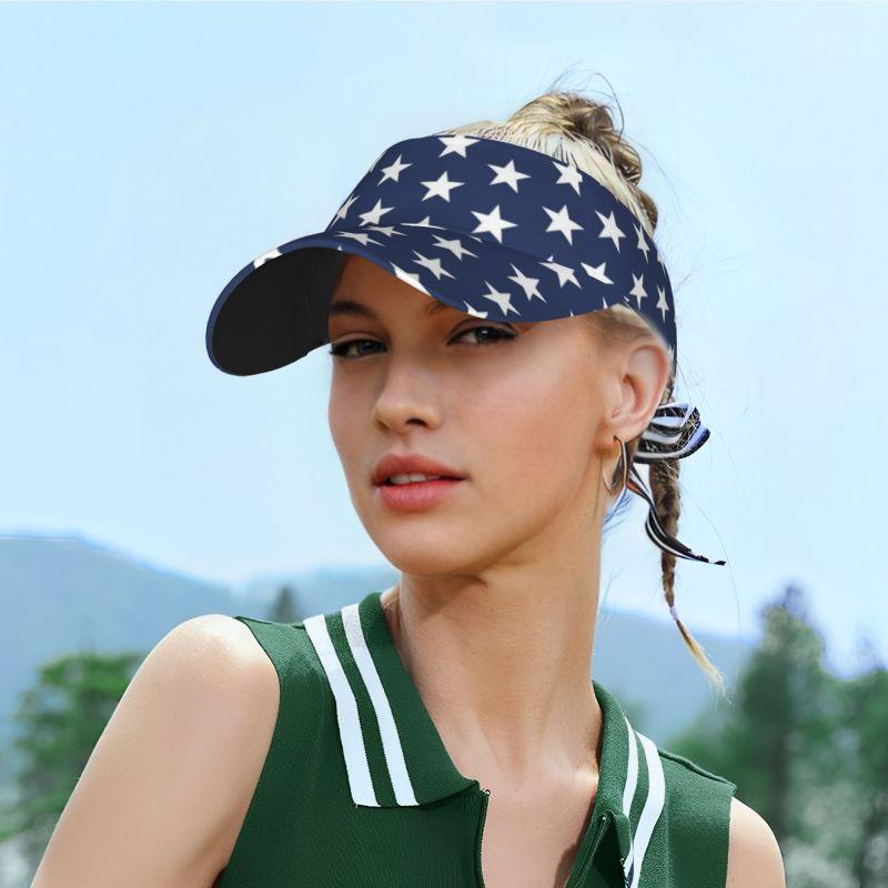 White Pentagram with Navy Blue American Flag Sports Sun Visor Hats Adjustable Lightweight Packable Sun Visor Hat for Golf Tennis