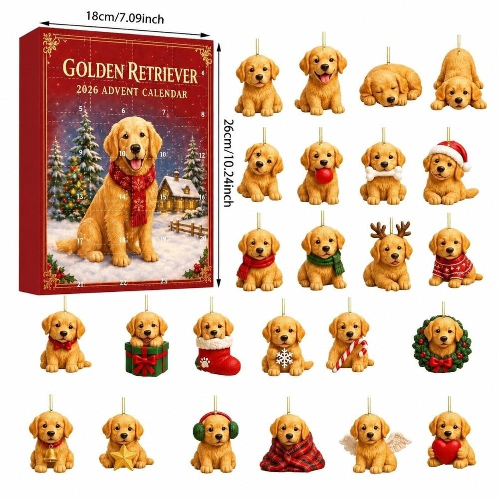 24Pcs/Box Hanging Ornament Dog Ornament Golden Retriever Xmas Pendant Blind Box Tree Decoration