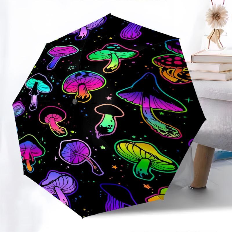 Mushroom Rainbow- Automatic umbrella, Four Seasons Portable Folding Umbrella, Suitable for Men and Women, Travel, Daily Compact Umbrella, Ou