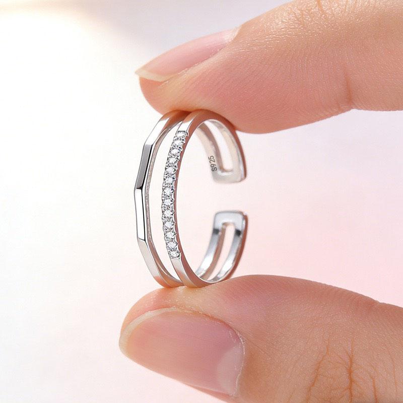 

BF CLUB 925 Sterling Rings for Women Simple Geometric Handmade Irregular Retro Double Layered CZ Ring Allergy For Birthday Gift resizable