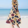 Women's Summer Casual Floral Print Short Sleeve O Neck High Waist A Line Tiered Flowy Boho Maxi Dress