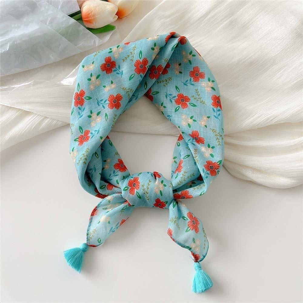 Fringed Hair Bandana 60x60cm Neck Neckerchief Head Wrap Floral Kerchief Travelers Style 5
