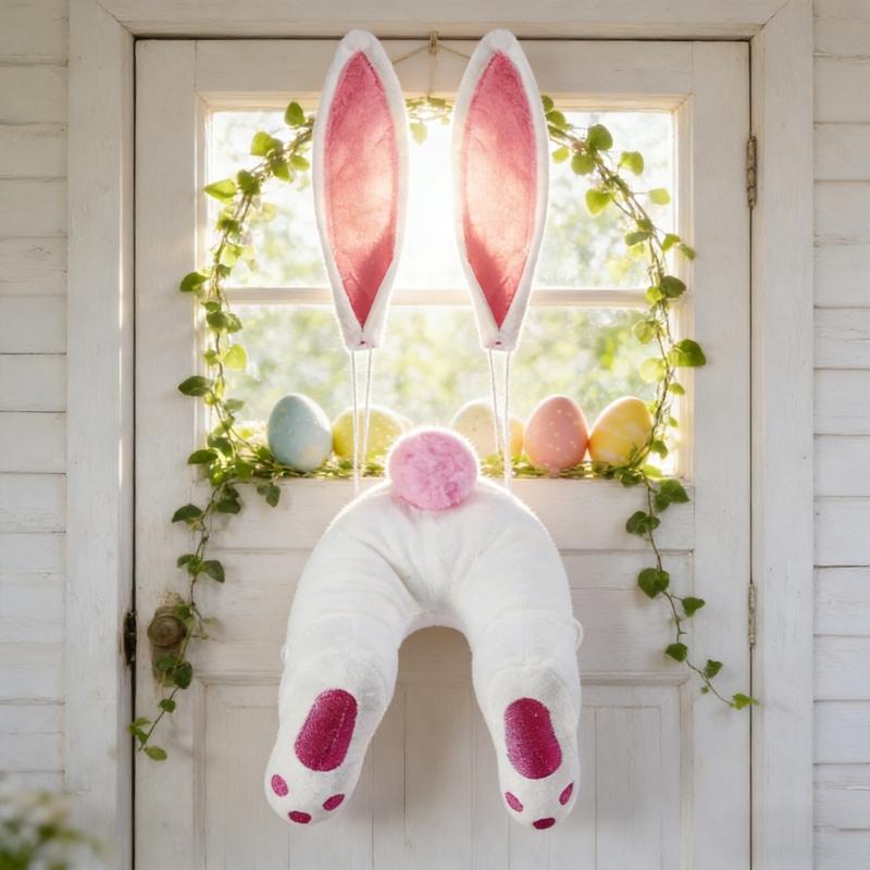 Fabric Easter Rabbit Butt and Ears Door Hanging Wreath Decoration Ornament For Holiday Homes And Party