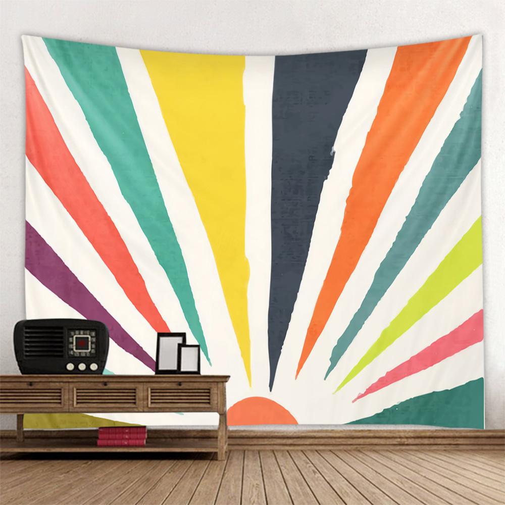 Jmg Household Supplies Unisex Retro Sun Tapestry Bohemian Minimalist Illustration Wall Hanging Geometric Abstract Dormitory Living Room Wall Art Decoration