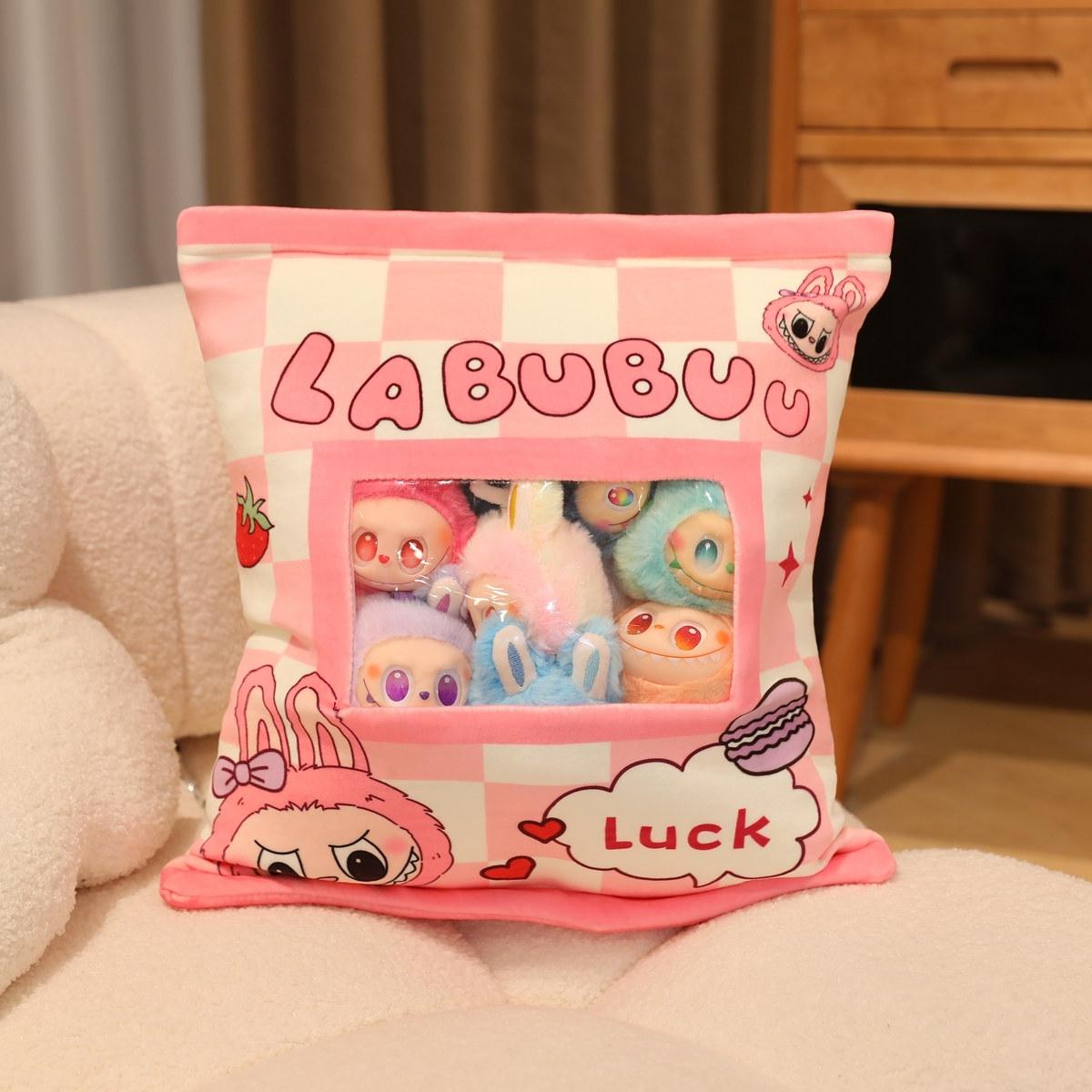 

Креативный набор из 6 милых Лабубу в сумке, плюшевая игрушка, мягкая набивная аниме-плюшевая игрушка Лабубу, подарки на день рождения, Рождество, для девочки 35x45cm розовый