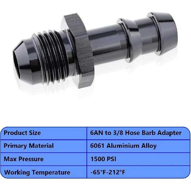 6AN männlich konisch auf 3/8 Schlauchstutzen gerader Fitting-Adapter, Aluminium gerader drehbarer Push-On Stutzen Kraftstoffleitungsfitting(Schwarz eloxiert)