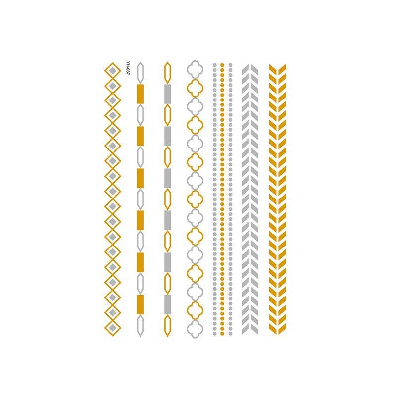 Yh Retro Large Bronzing Tattoo Sticker Waterproof Tattoo Sticker Amazon Set Hot Silver Color Printing Sticker