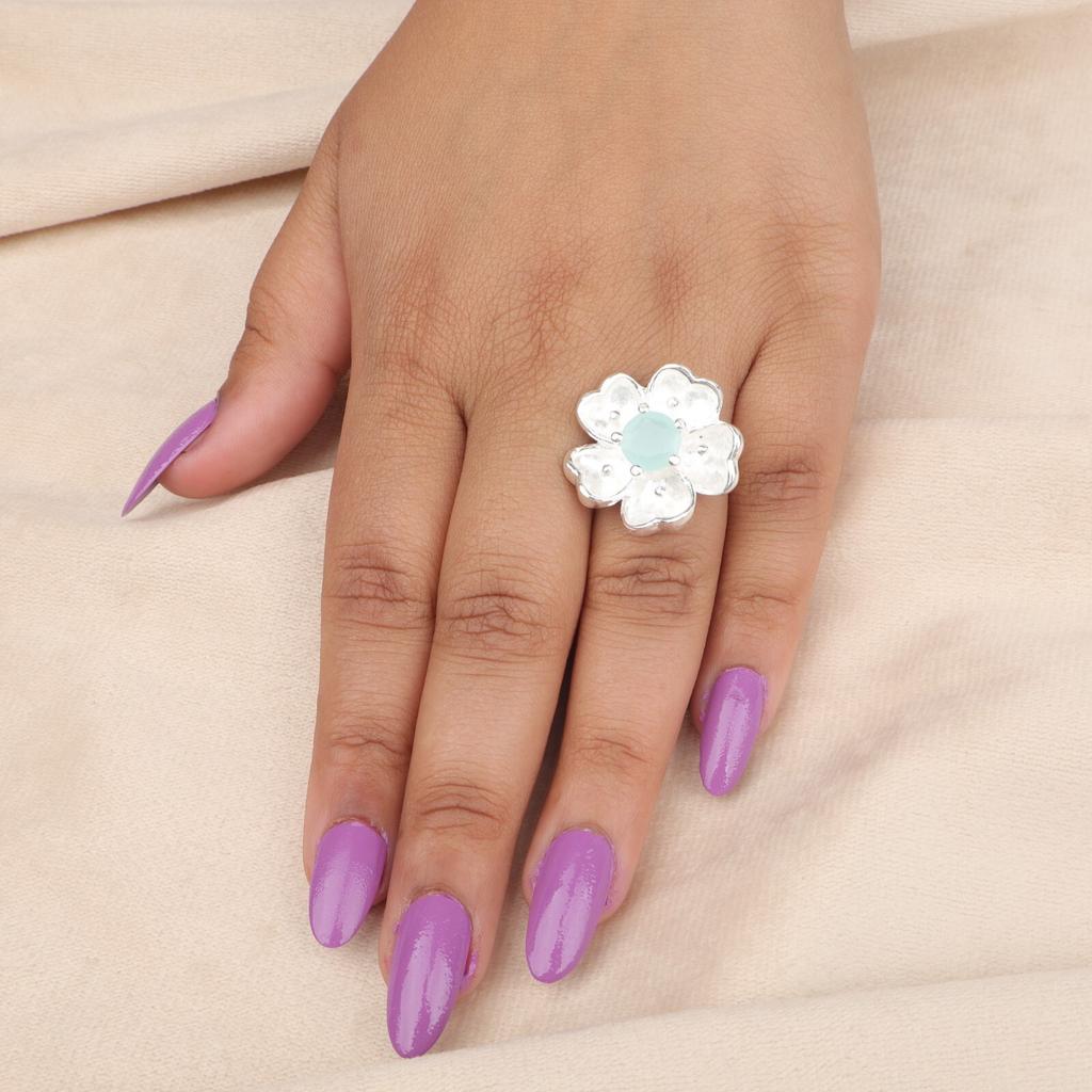 Aqua Chalcedony Gemstone 925 Sterling Silver Jewelry Handmade Designer Ring Gift CZR-1-13