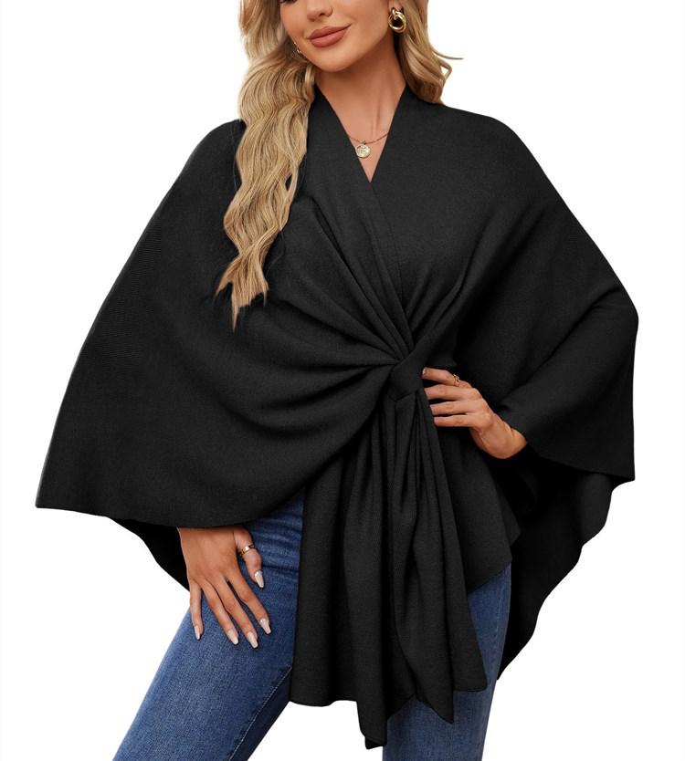 Women's Elegant Solid Color Shawl Cape Coat 2024