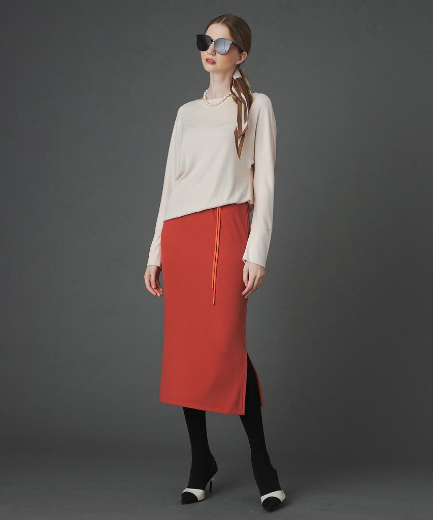 Pelimela Karina Draping Knit Dress (Red Orange)