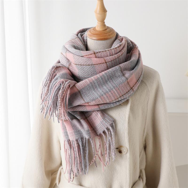 Imitation Cashmere Literary Plaid Warm Shawl Scarf Autumn And Winter Fashion Atmosphere Couple Versatile Fringed Scarf