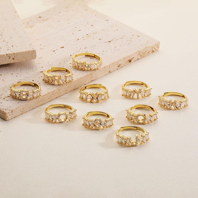 

HECHENG,New Letter Open Finger Rings A-Z Initials Name Alphabet Female Creative Ring Fashion Wedding Party Zircon Gift resizable&C
