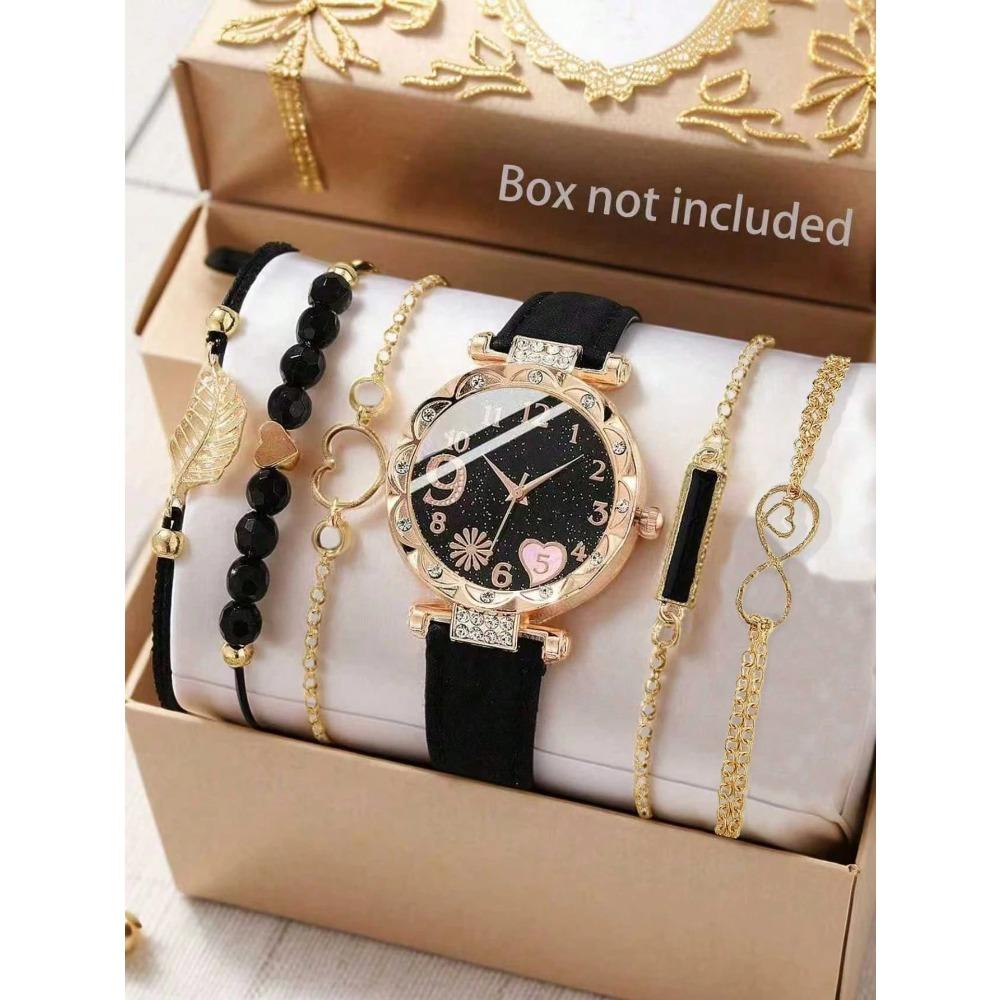 Watch Ladies Light Luxury Niche Diamond Dial Quartz Watch PU Leather Strap Watch Bracelet Set