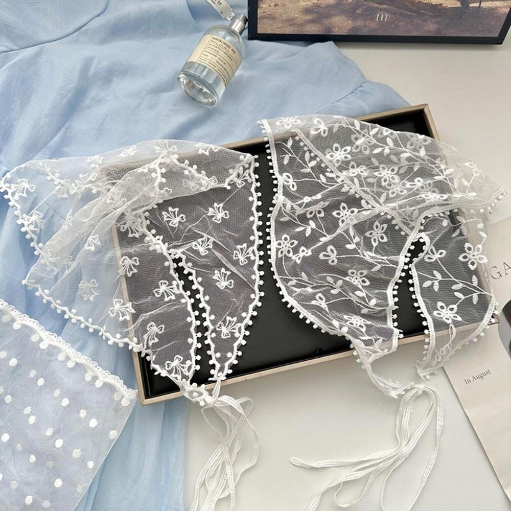 Floral Lace Hair Scarf White Triangle Scarf Countryside Headscarf Women Accessories