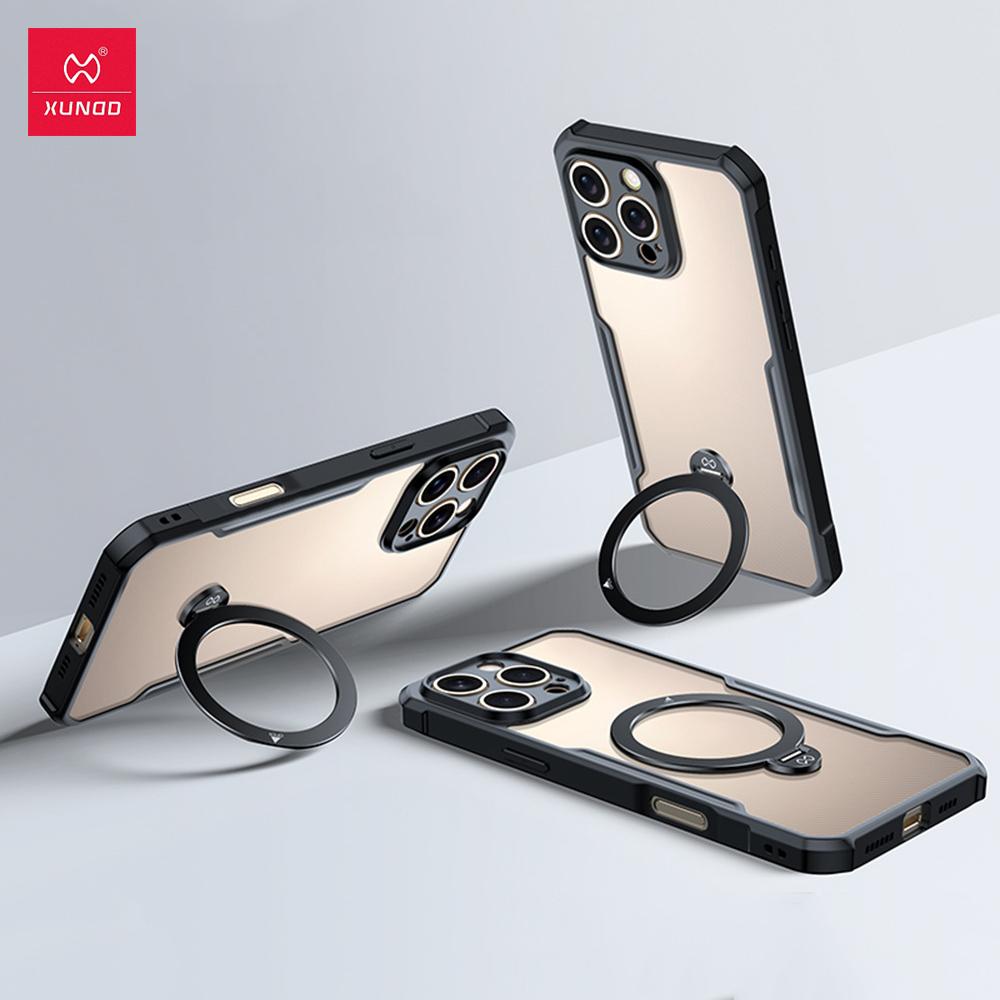 

XUNDD For iPhone 15 16 Pro Max Case Luxury Casing Airbag Shockproof Bumper Protective Phone Cover With Rotatable Magnetic Holder Stand For iPhone 15 чёрный
