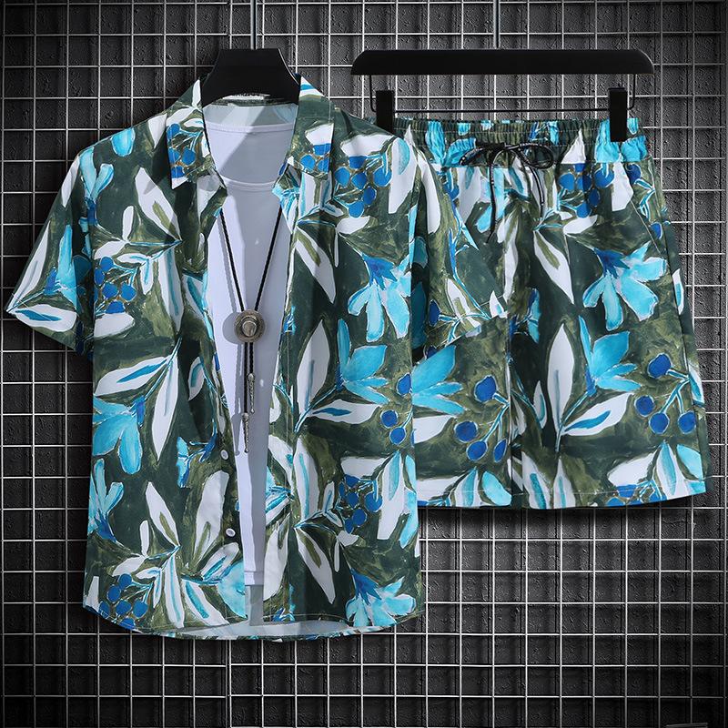 Men's Tie Dye Beach Shirt Shorts Set Hawaiian Style Casual Two-piece Set